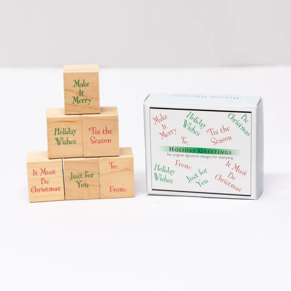 Vintage HERO ARTS Holiday Greetings Wooden Rubber Stamp Set Christmas Crafts